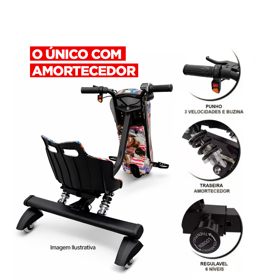 Triciclo Elétrico Drift 350w Bluetooth 3 Velocidades Único com Amortecedor 350W