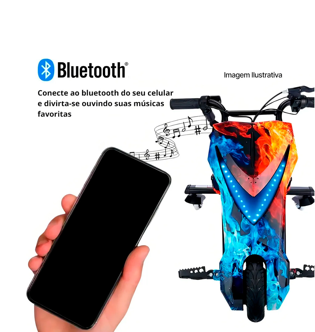 Triciclo Elétrico Drift 350w Bluetooth 3 Velocidades Único com Amortecedor 350W